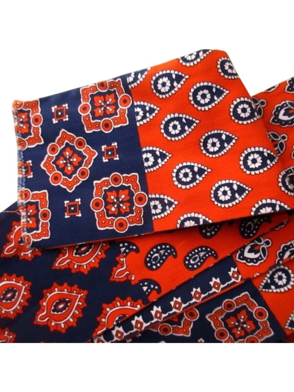 Vintage FASHION HIP Belt 60" BLUE/ORANGE PAISLEY PRINTED CLOTH 4" BOHO HIPPY